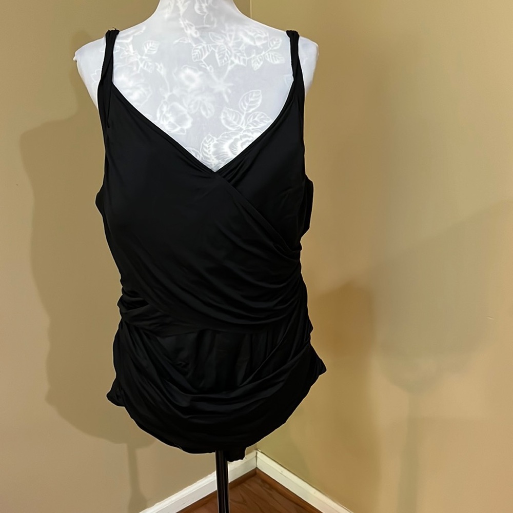 2X Black flattering gathered tummy control one piece swimsuit